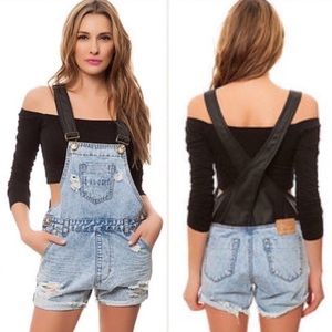 Free People x One Teaspoon Denim Short Overalls